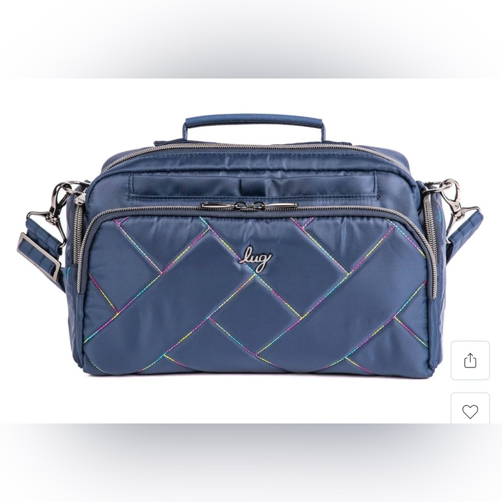 Lug Blue Crossbody Bag with Rainbow Stitching